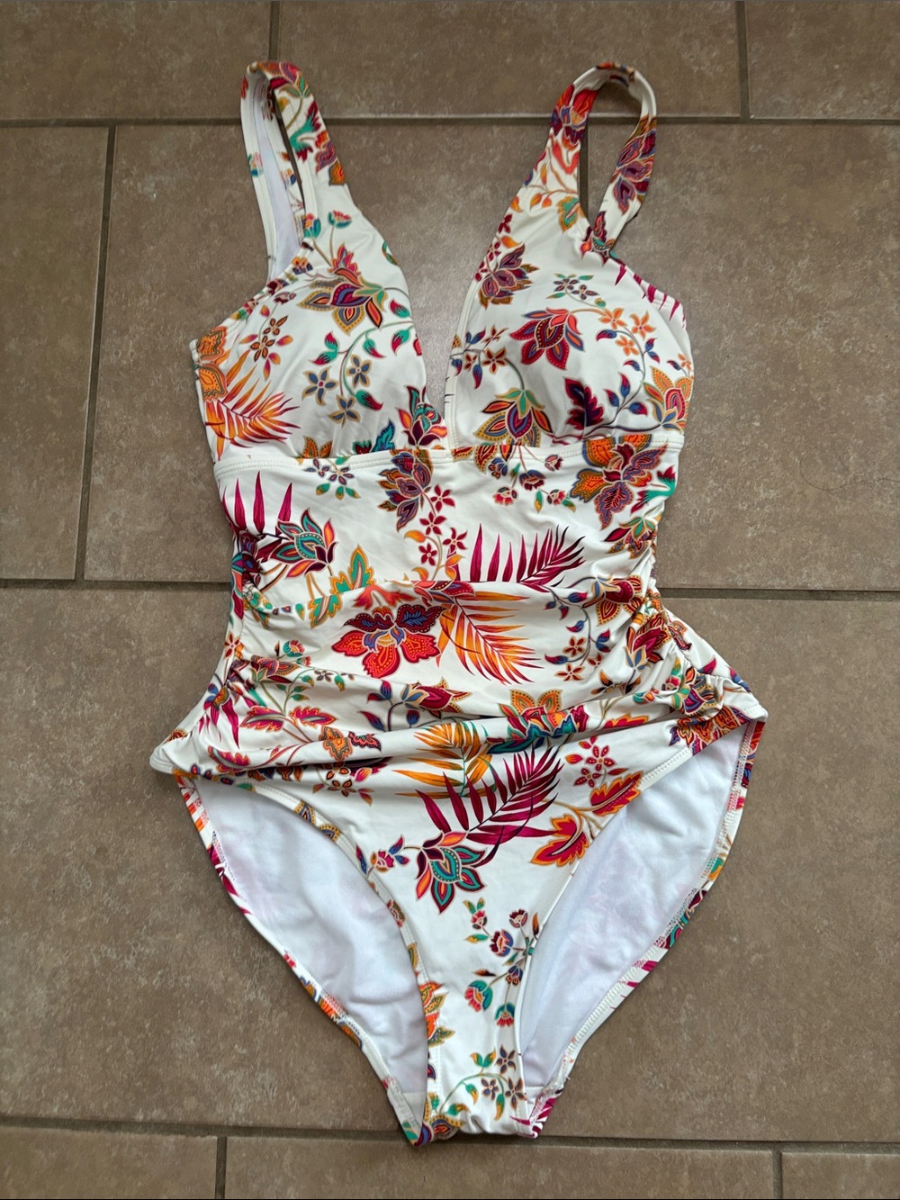 Lauren Ralph Lauren Jacobean floral print  1-pc underwire top/ruched sides
